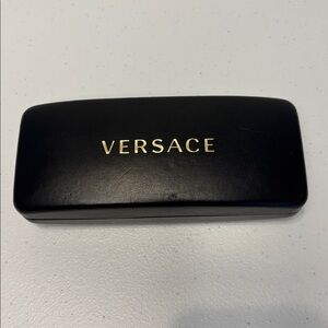 VERSACE hard shell eyeglass case black sunglasses case gold tone logo